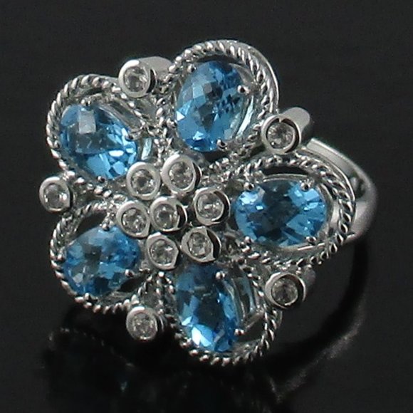 Sima K 4.64ct Swiss Blue Topaz Flower Ring - Picture 1 of 7